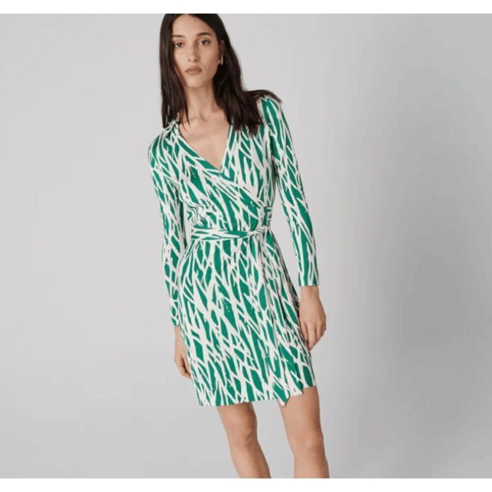 Diane Von Furstenberg Jeanne New Julian 100% Silk Jersey Wrap Twig Green Size 10
